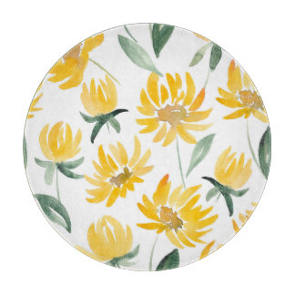 Planche À Découper Motif d'été feuille de fleurs jaunes