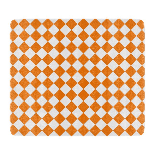 Planche À Découper Motif diamant à carreaux orange et blanc (Devant)