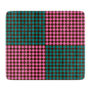 Planche À Découper Motif diamant à carreaux sarcelle rose marron