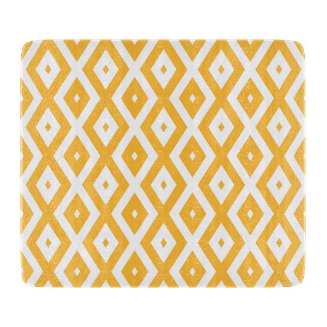 Planche À Découper Motif diamant jaune et blanc soleil (Devant)