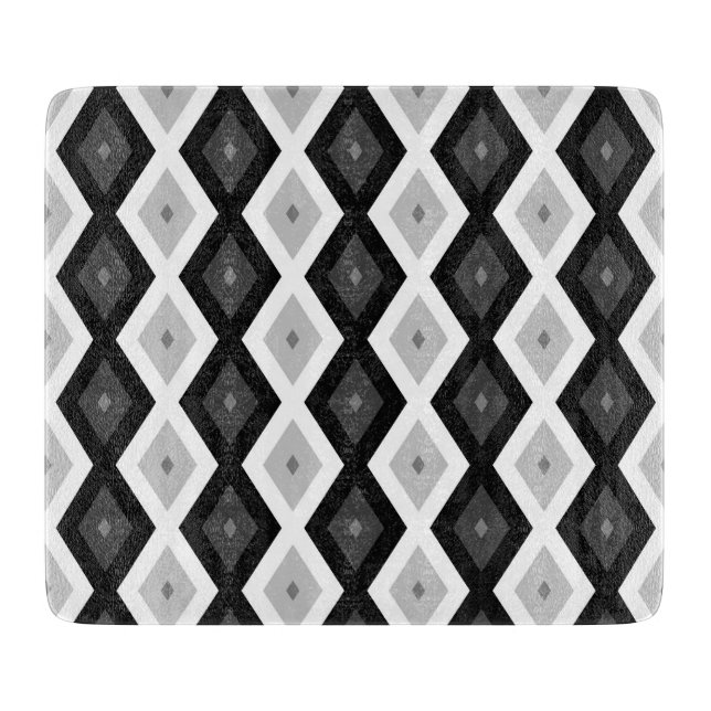 Planche À Découper Motif diamant noir, blanc et gris (Devant)