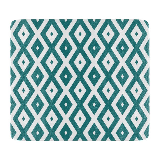 Planche À Découper motif diamant turquoise et blanc (Devant)