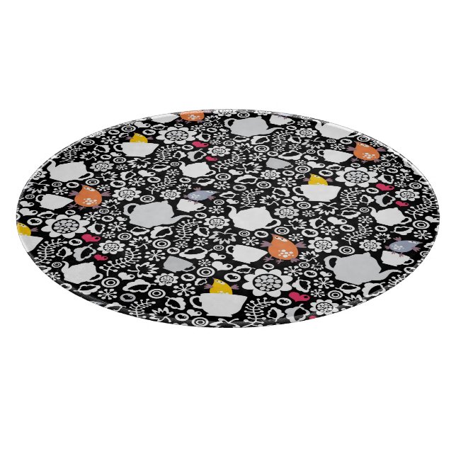 Planche À Découper Motif d'oiseaux et de tasses (Coin)