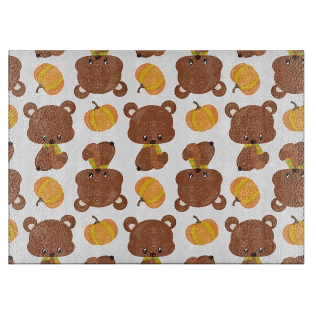 Planche À Découper Motif D'Ours, Ours Mignons, Automne, Citrouille (Devant)