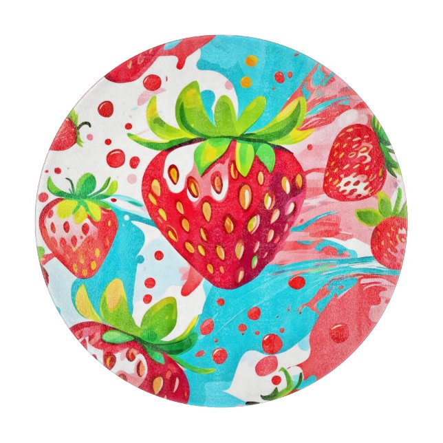 Planche À Découper Motif Éclaboussure de Fraise (Devant)