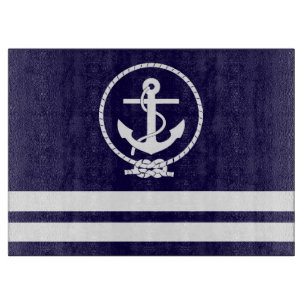 Planche À Découper Motif élégant d'ancre nautique et de rayures