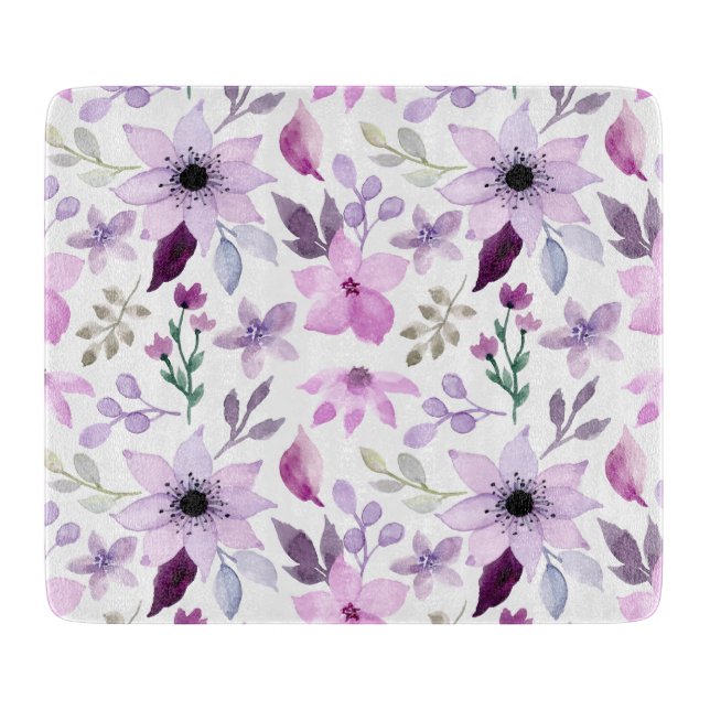 Planche À Découper Motif élégant de fleurs roses et violettes (Devant)