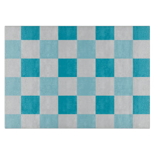 Planche À Découper Motif en damier blanc et bleu