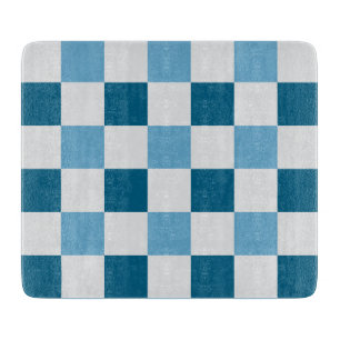 Planche À Découper Motif en damier blanc et bleu