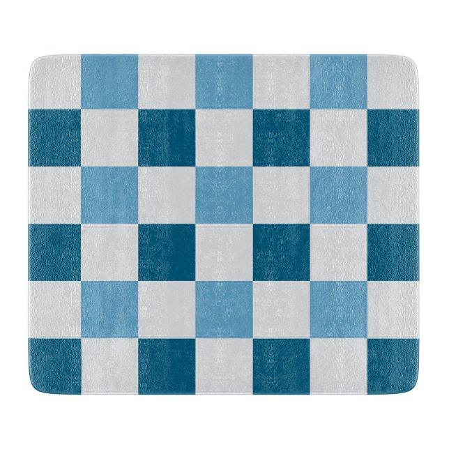 Planche À Découper Motif en damier blanc et bleu (Devant)