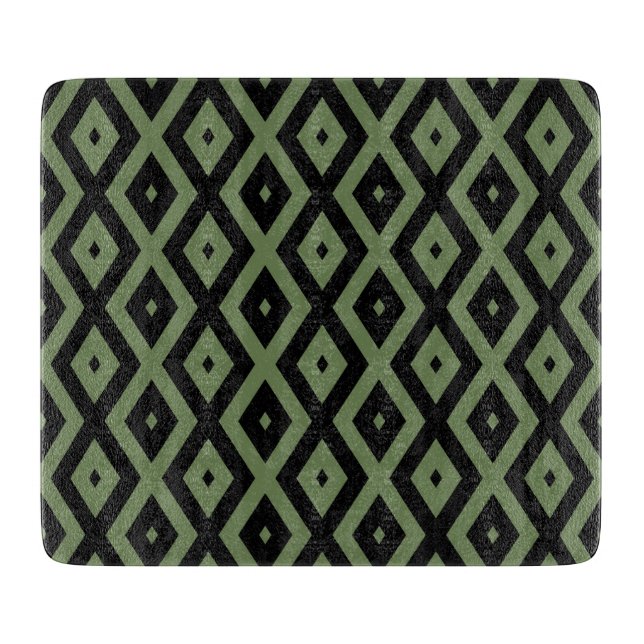 Planche À Découper Motif en diamant vert olive et noir (Devant)