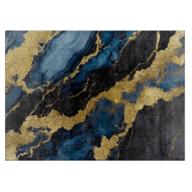 Planche À Découper Motif en marbre bleu avec or (Devant)