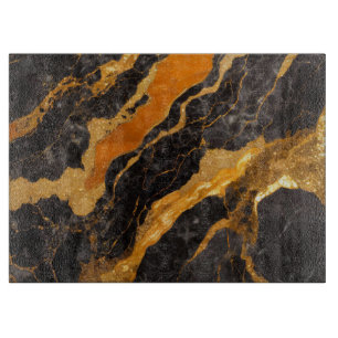Planche À Découper Motif en marbre noir orange avec or