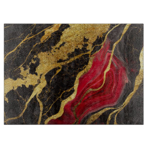 Planche À Découper Motif en marbre noir rouge avec or