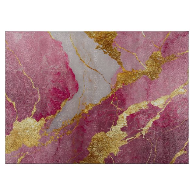 Planche À Découper Motif en marbre rose avec or (Devant)