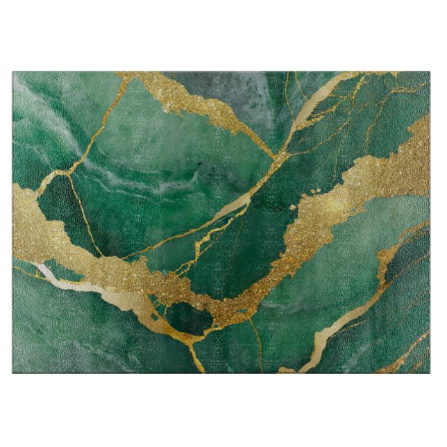 Planche À Découper Motif en marbre vert avec or (Devant)