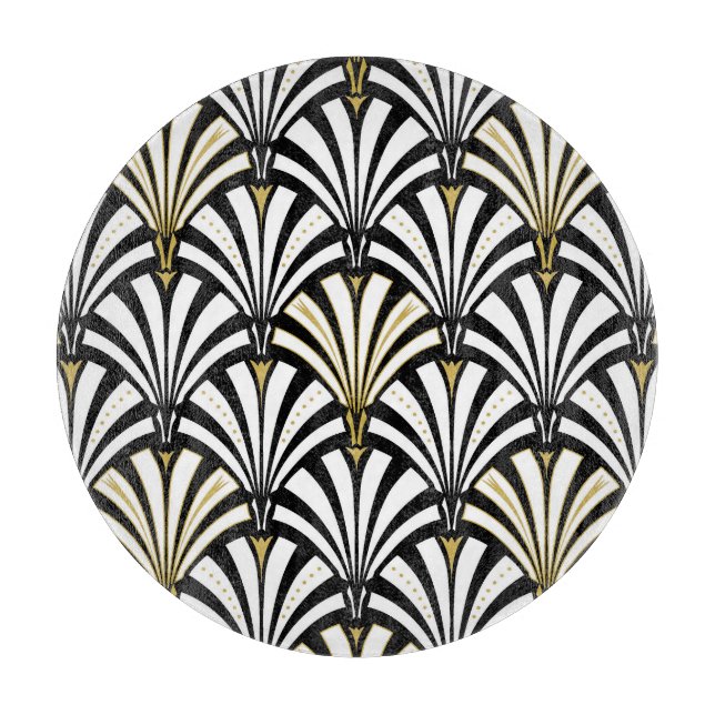 Planche À Découper Motif éventail Art déco - noir et blanc (Devant)