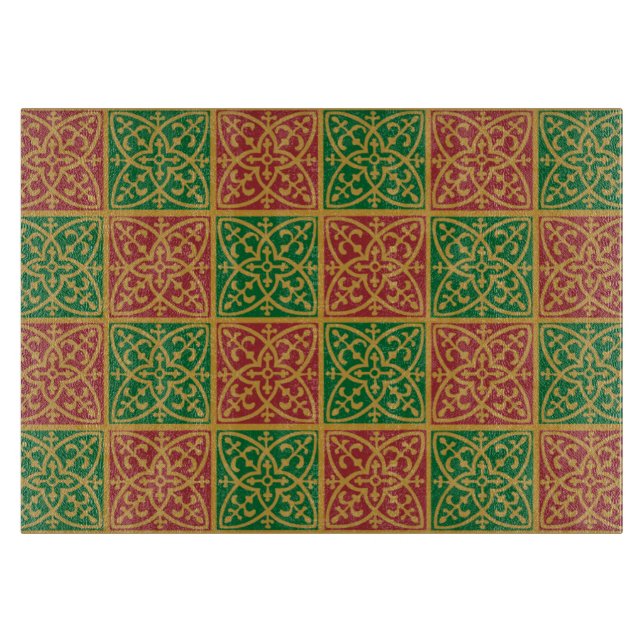 Planche À Découper Motif fleur de lis rouge et vert (Devant)