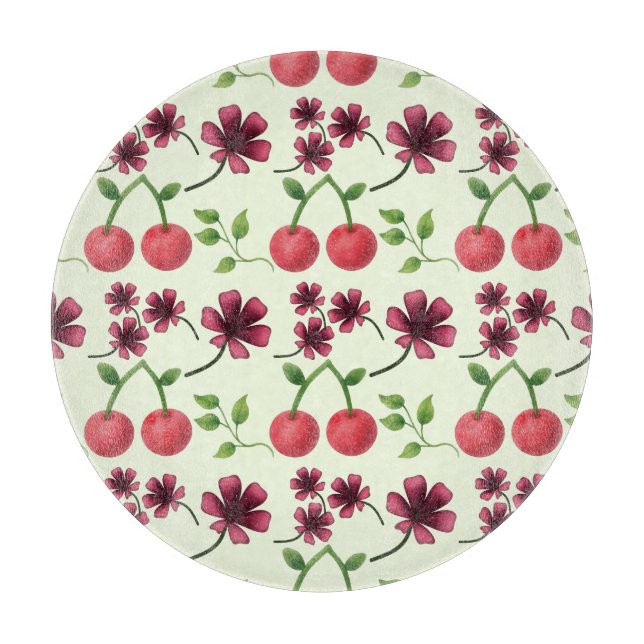 Planche À Découper Motif floral à la cerise rouge  (Devant)