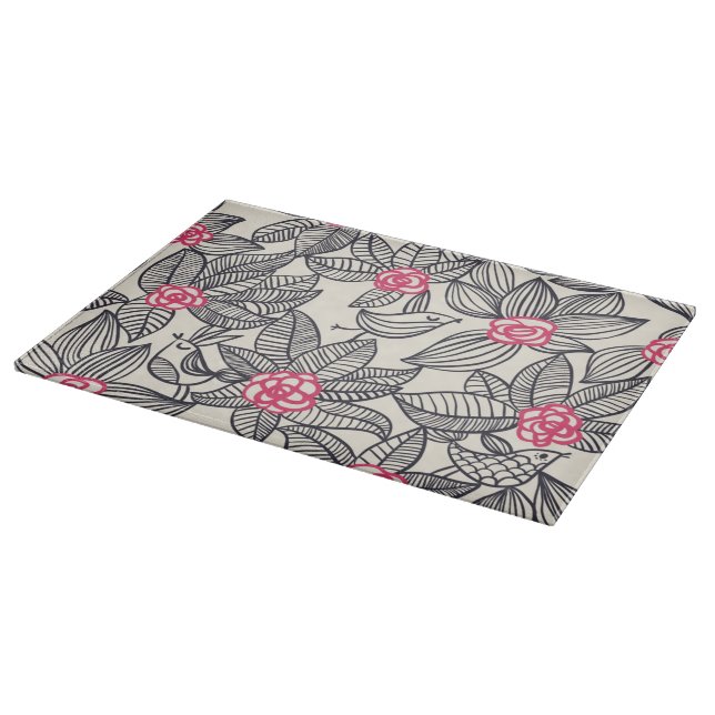 Planche À Découper Motif floral avec des oiseaux de bande dessinée (Coin)