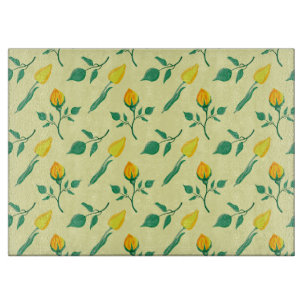 Planche À Découper Motif floral avec rose jaune et fleurs de tulipe