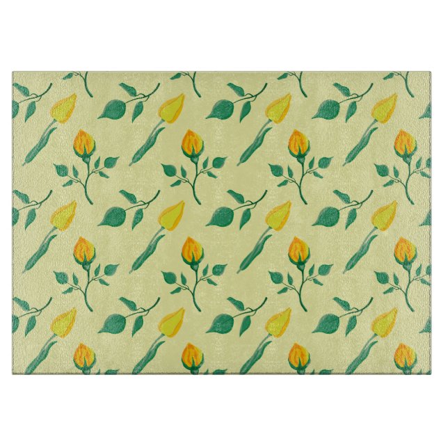 Planche À Découper Motif floral avec rose jaune et fleurs de tulipe (Devant)
