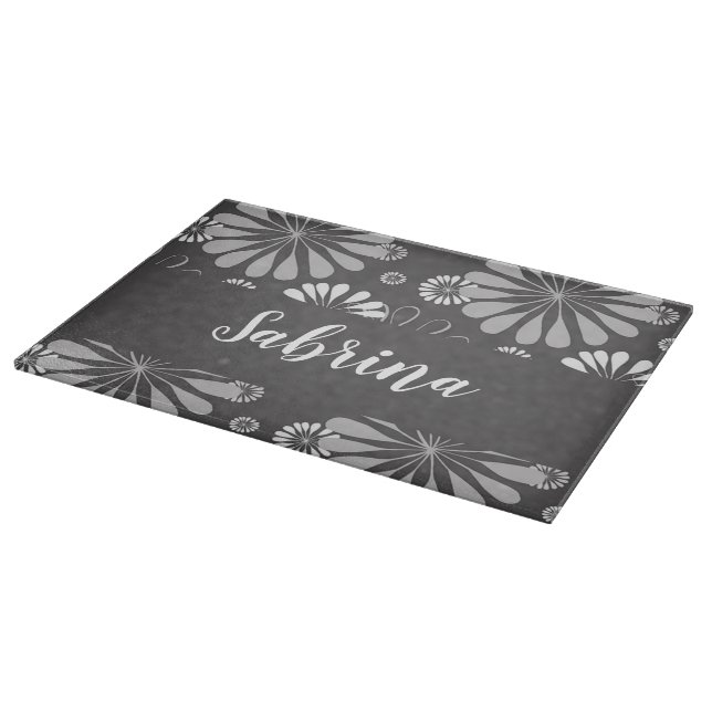 Planche À Découper Motif floral blanc et gris (Coin)