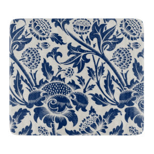 Planche À Découper Motif floral bleu complexe sur fond clair
