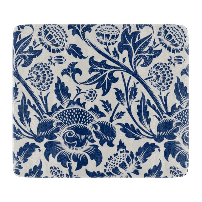 Planche À Découper Motif floral bleu complexe sur fond clair (Devant)