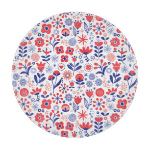Planche À Découper Motif floral bleu et de corail