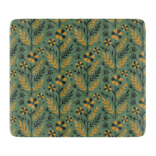 Planche À Découper Motif floral botanique stylisé orange et noir