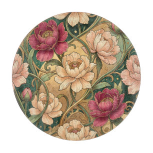 Planche À Découper Motif floral de pivoine magenta et tourbillons dor