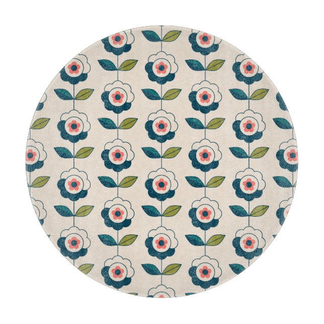 Planche À Découper Motif floral de rétro turquoise (Devant)