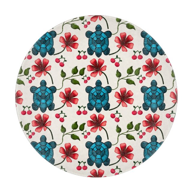 Planche À Découper Motif floral de tortue mignonne   (Devant)