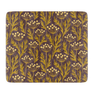 Planche À Découper Motif floral naturel : accents dorés sur toile fon