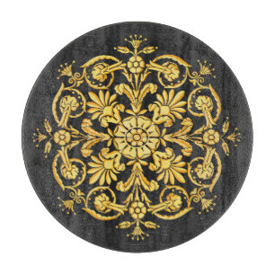 Planche À Découper Motif floral or et noir