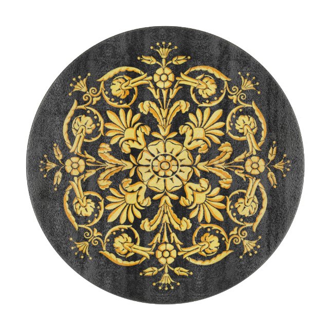 Planche À Découper Motif floral or et noir (Devant)