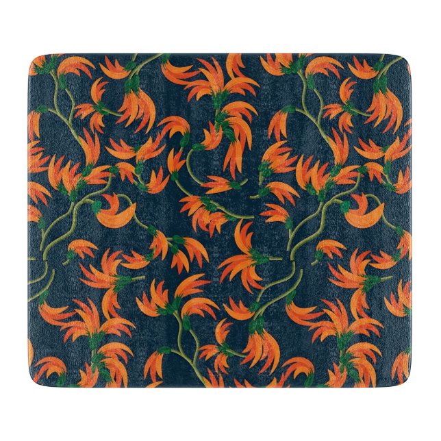 Planche À Découper Motif floral orange fluide (Devant)