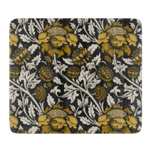 Planche À Découper Motif floral orné avec de grandes fleurs dorées 