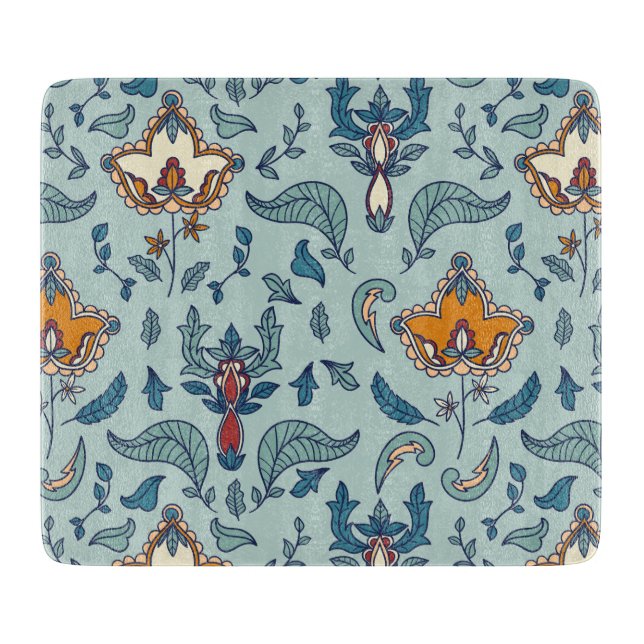 Planche À Découper Motif floral orné sur fond bleu pâle (Devant)