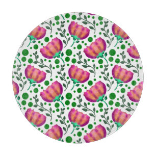 Planche À Découper Motif floral rose orange vibrant