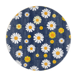 Planche À Découper Motif floral simple rétro à marguerite jaune et bl