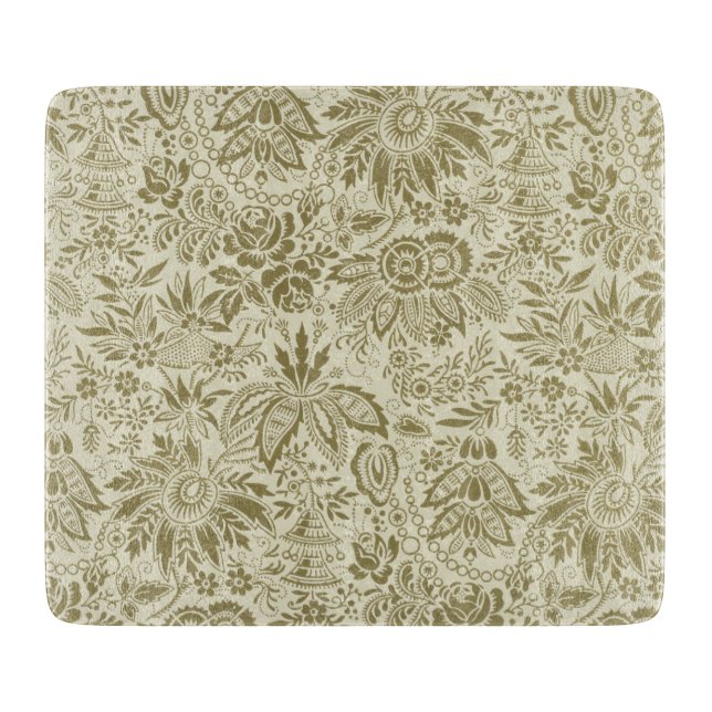 Planche À Découper Motif Floral Vert Sage Antique Damas (Devant)