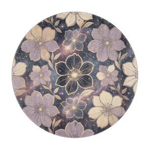 Planche À Découper Motif floral violet or céleste Galaxie Étoiles