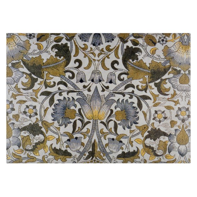 Planche À Découper Motif floral William Morris Lodden : bleu or  (Devant)