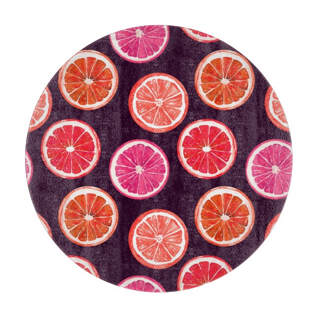 Planche À Découper Motif foncé Citrus peint à la main (Devant)