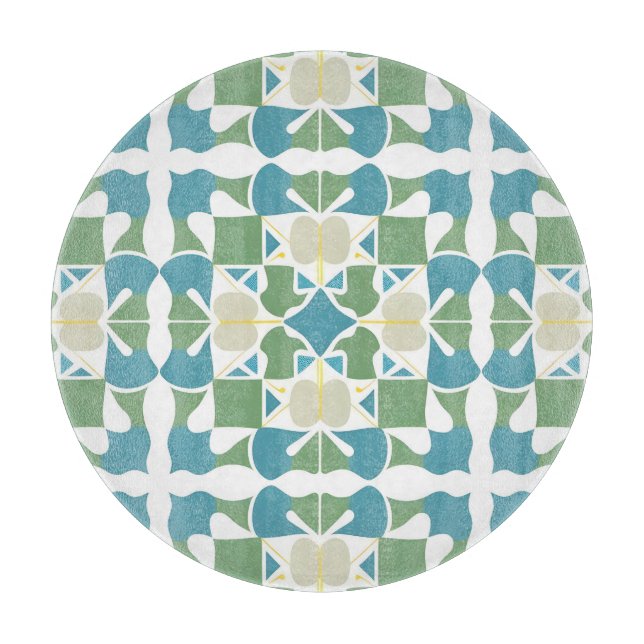 Planche À Découper Motif géométrique abstrait en vert et bleu (Devant)