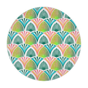 Planche À Découper Motif géométrique avec feuilles de palme et fleurs