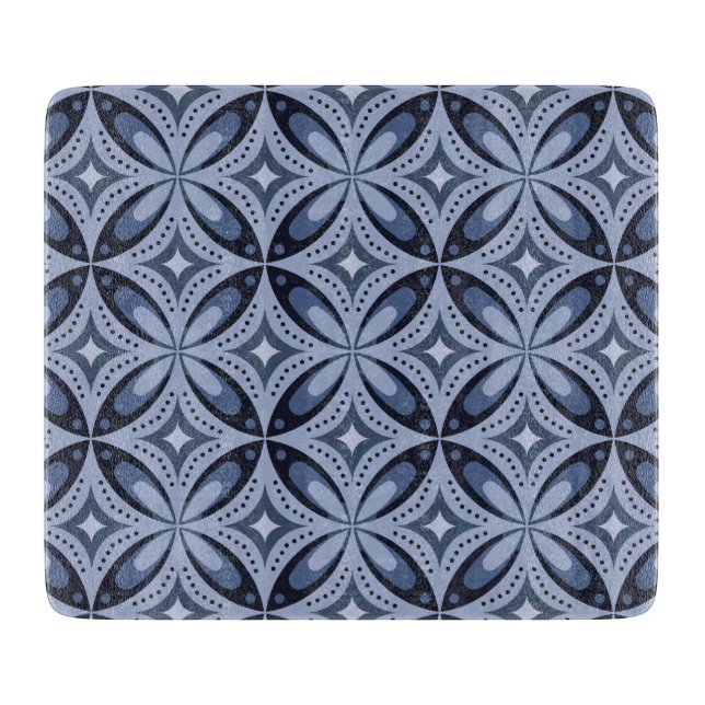 Planche À Découper Motif géométrique bleu de style rétro (Devant)