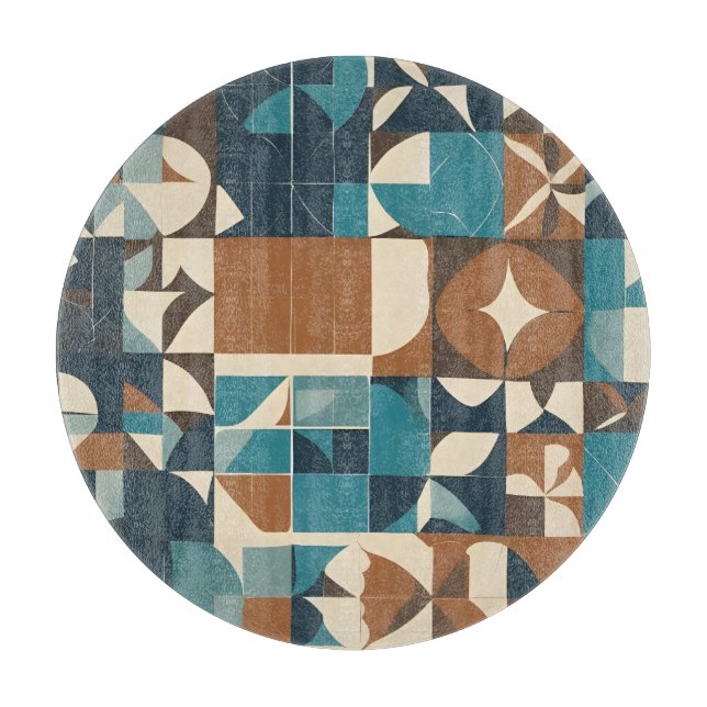 Planche À Découper Motif géométrique bleu foncé, sarcelle, marron et  (Devant)